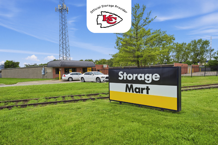 Signage outside StorageMart in West Des Moines with Kansas City Chiefs logo